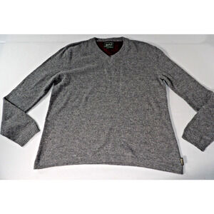 Woolrich Large Wool Sweater Gray V Neck Lambswool Gray Heather Fishermen Grandpa